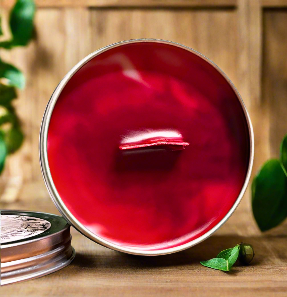 Black Cherry Marble Candle Premium Wax Wooden Wick 1.7 oz Silver Tin