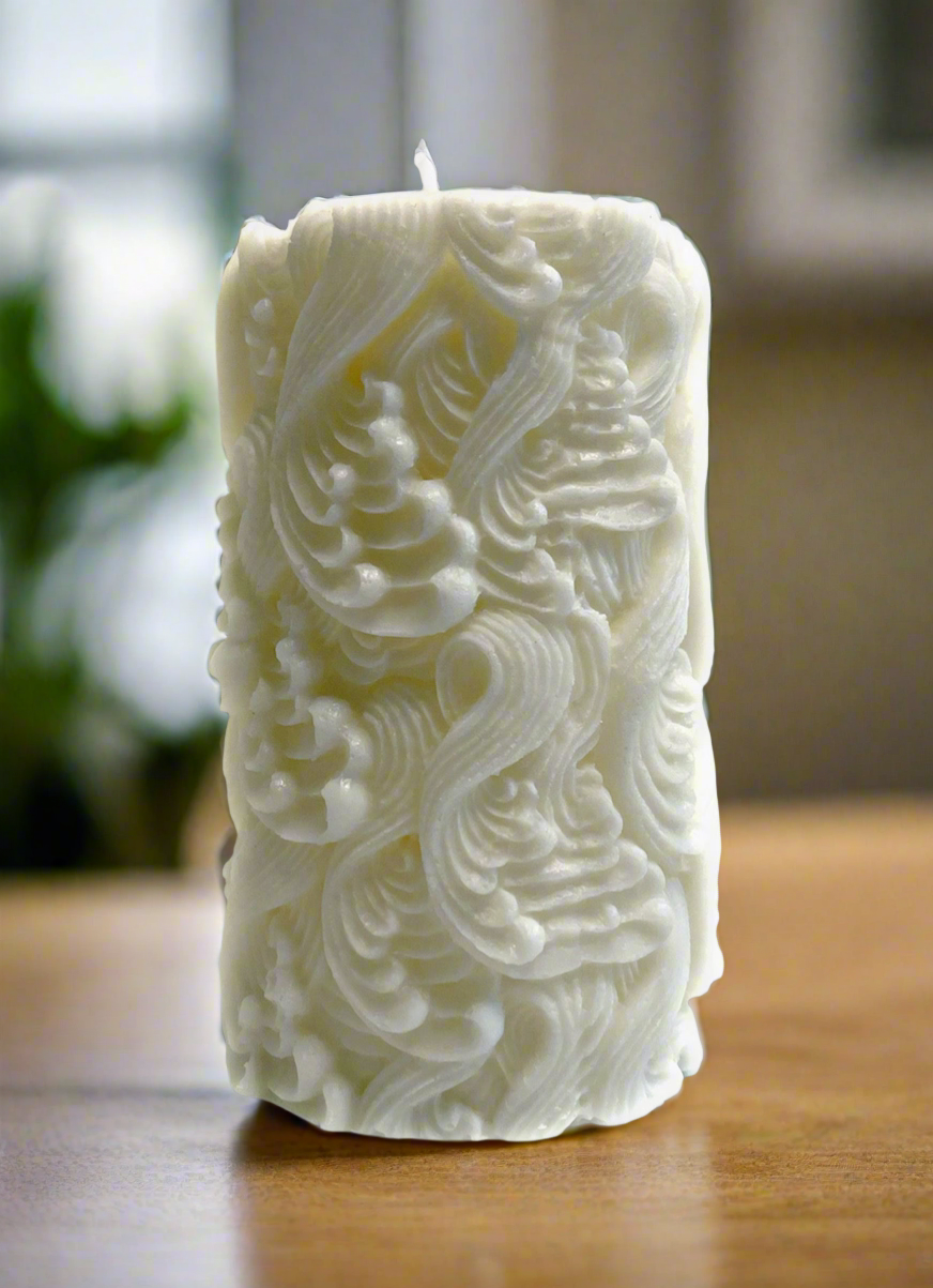 Feather Pillar Candle