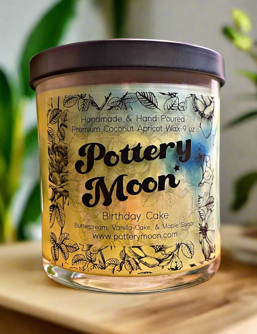 Birthday Cake Marbled Candle Premium Wax Wooden Wick 9 oz Jar