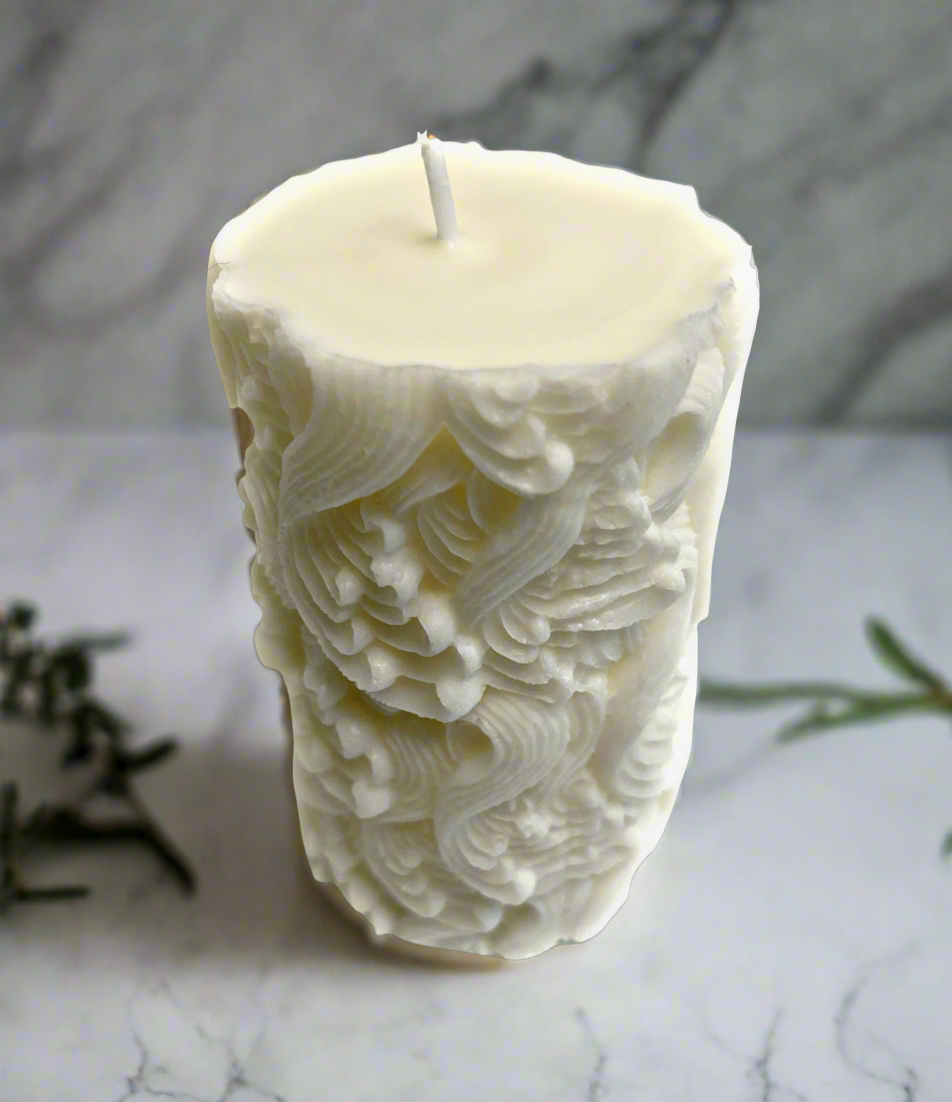 Feather Pillar Candle
