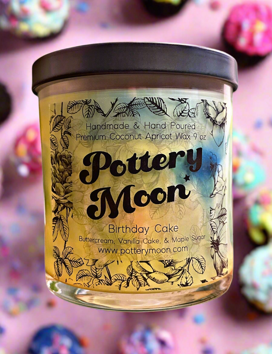 Birthday Cake Marbled Candle Premium Wax Wooden Wick 9 oz Jar