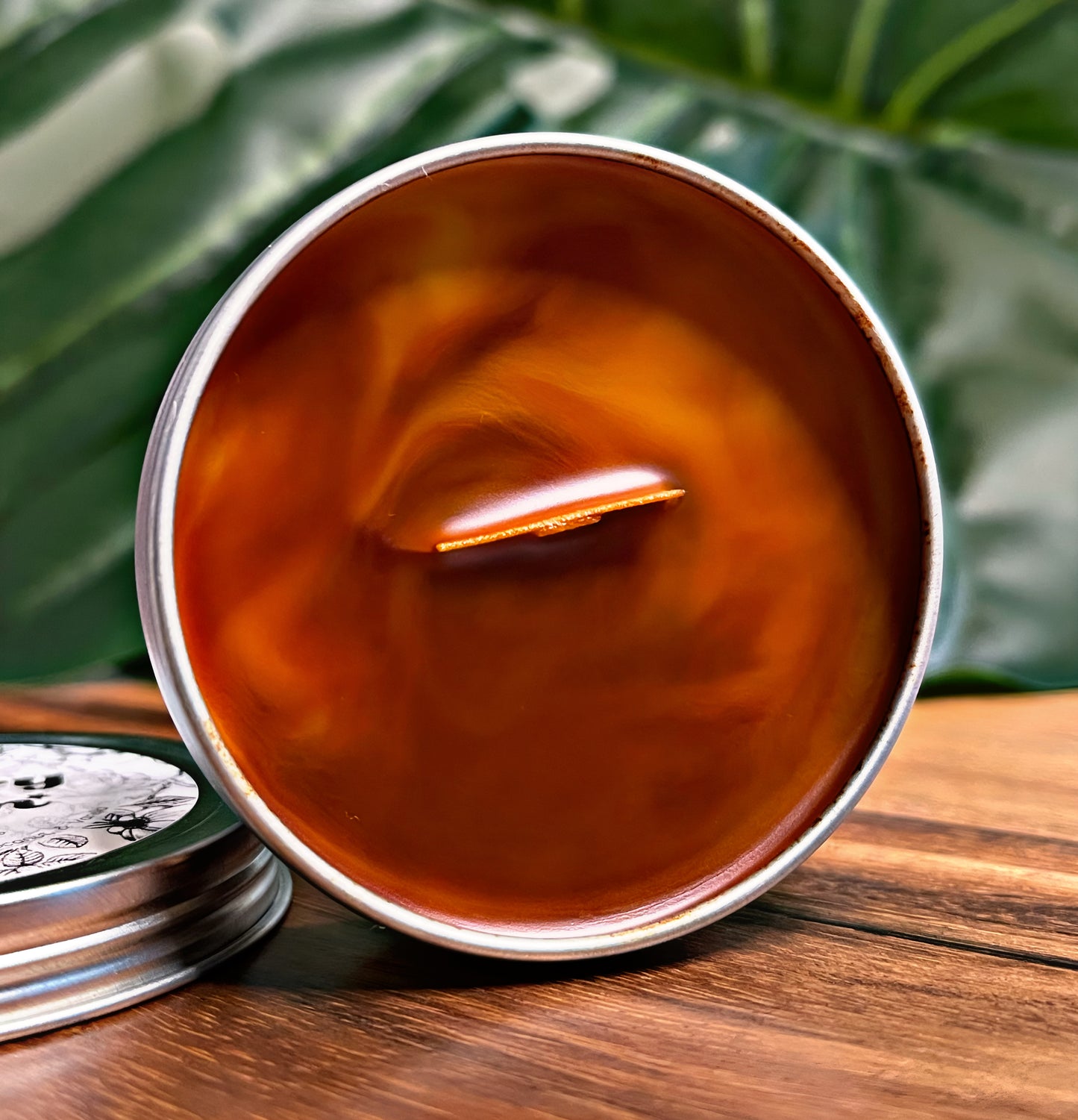 Spicy Pumpkin Latte Marble Candle Premium Wax Wooden Wick 1.7 oz Silver Tin