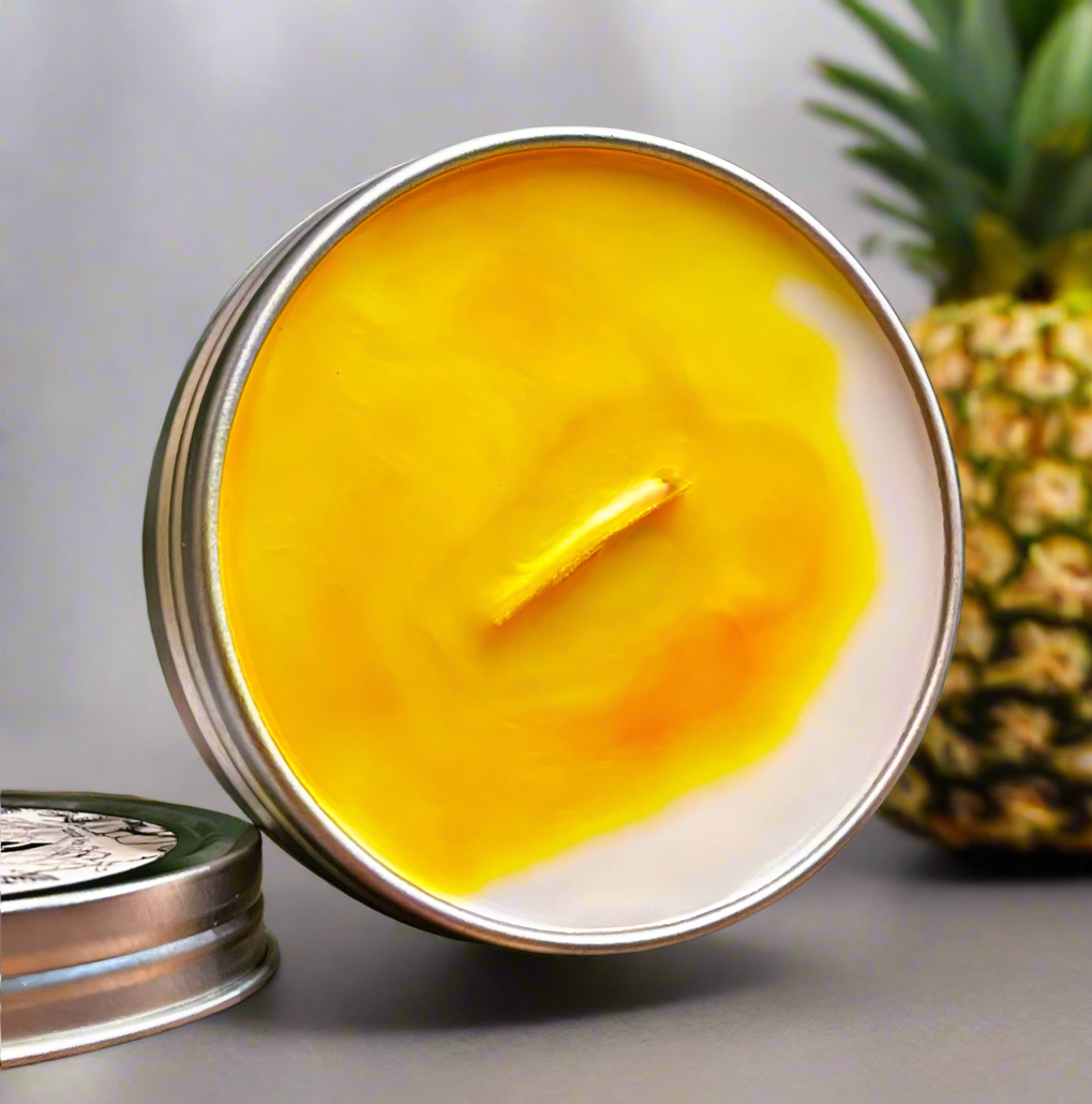 Pina Colada Marble Candle Premium Wax Wooden Wick 1.7 oz Silver Tin