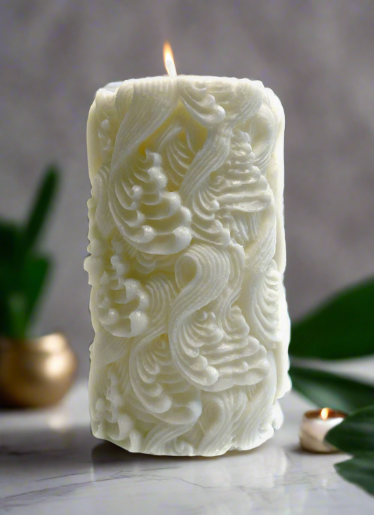 Feather Pillar Candle
