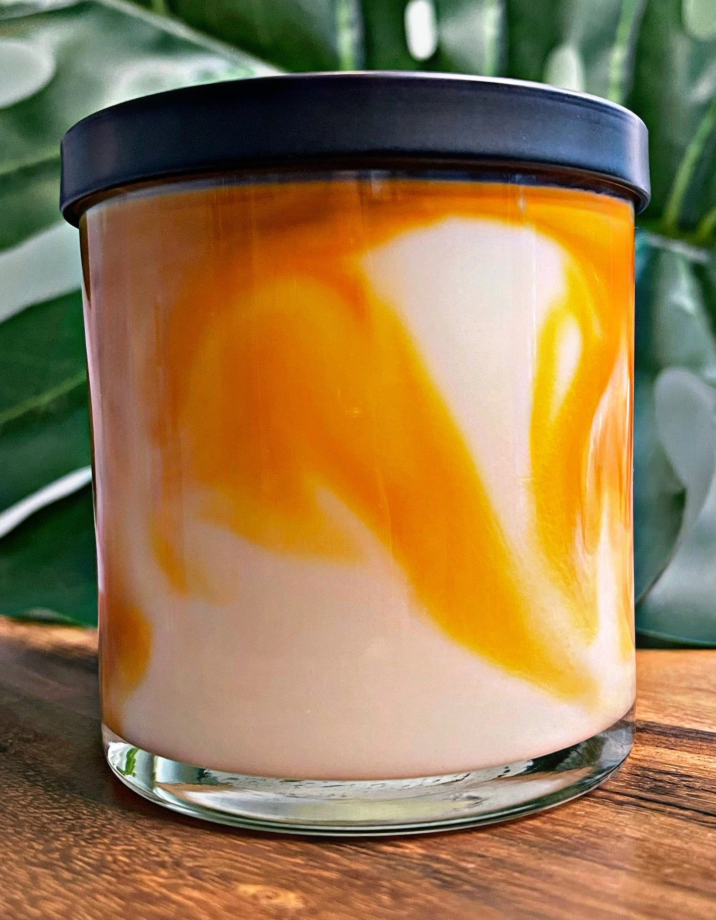 Vanilla Pumpkin Pie Marbled Candle Premium Wax Wooden Wick 9 oz Jar